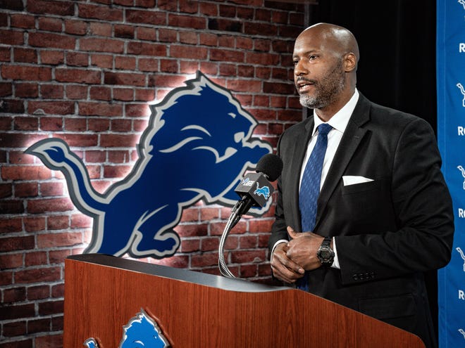 Lions General Manager Brad Holmes speaks to the media on Tuesday, January 19, 2021, in Allen Park.